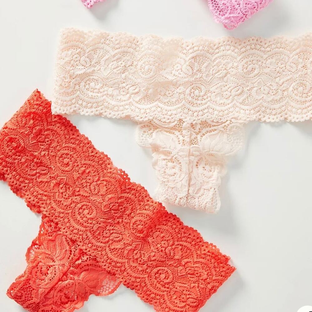 Anthropologie Dainty Laced Thong Panty Package Of Three Plus 3X NEW